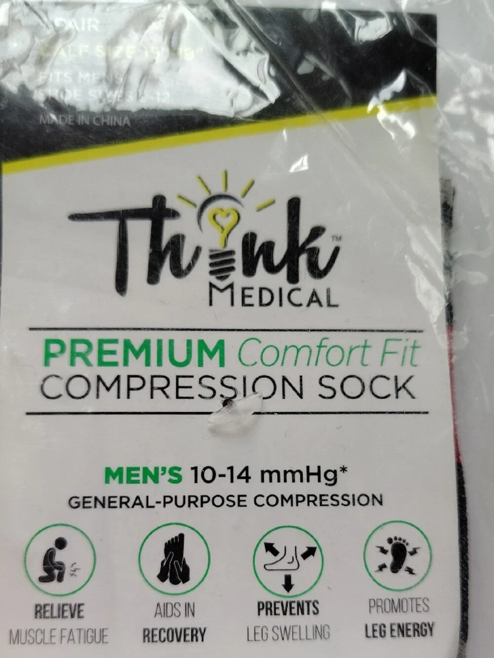 NEW Think Medical Men’s Size 10-14 Compression Socks Black Red & Gray Stripes WM